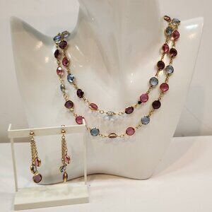 Vintage 90s Swarovski 36" Multicolored Necklace & Matching Dangle Drop Earrings
